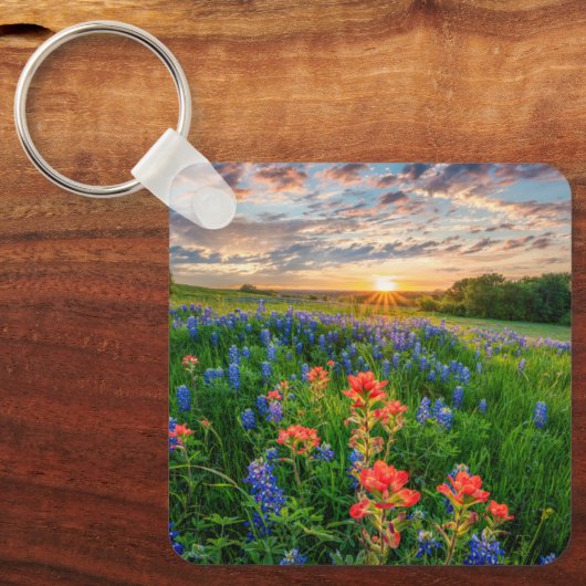 Bloemen | Texas Bluebonnets & Indian Paintborstel Sleutelhanger (Voorkant)