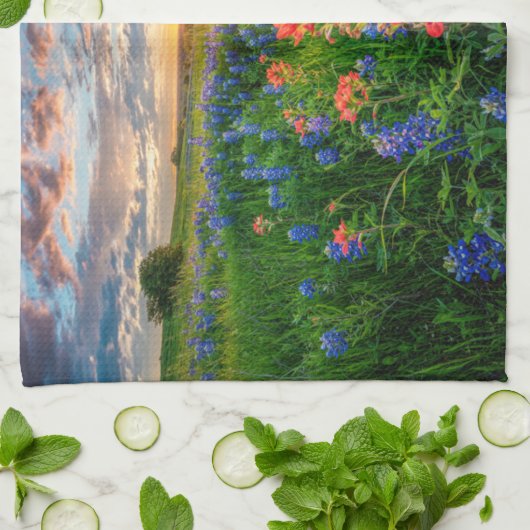 Bloemen | Texas Bluebonnets & Indian Paintborstel Theedoek (Gevouwen)