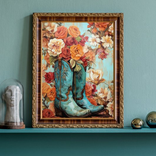 Bloemen Textuur Cowboy Boots Decoupage Tissuepapier