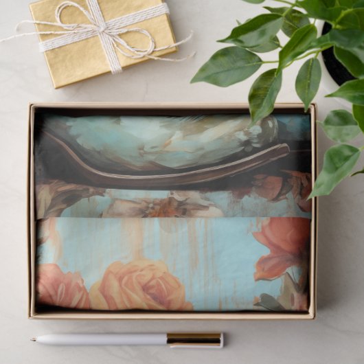 Bloemen Textuur Cowboy Boots Decoupage Tissuepapier (Geschenk)