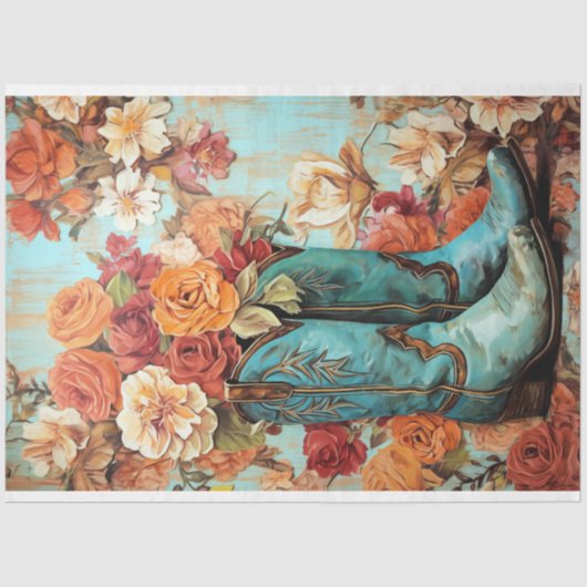 Bloemen Textuur Cowboy Boots Decoupage Tissuepapier (Voorkant)
