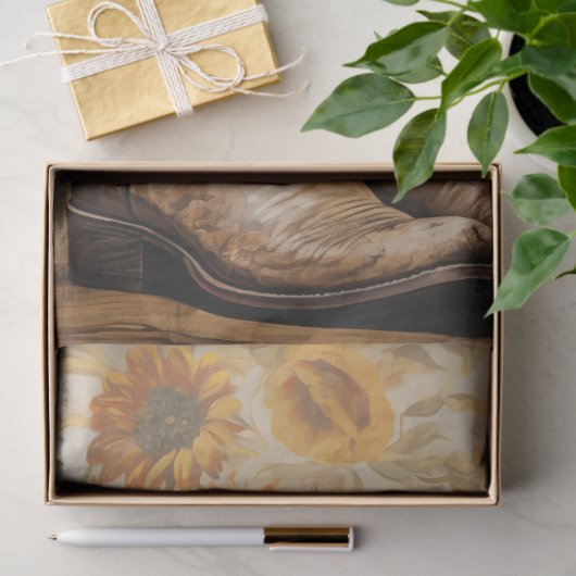 Bloemen Textuur Cowboy Boots Decoupage Tissuepapier (Geschenk)