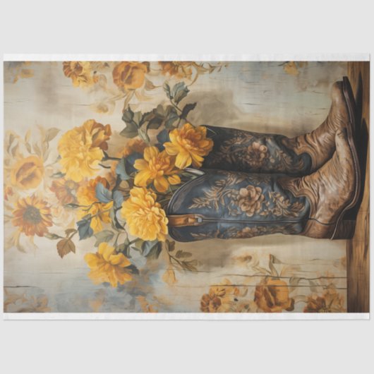  Bloemen Textuur Cowboy Boots Decoupage Tissuepapier (Voorkant)