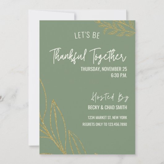 Bloemen Thanksgiving Diner Invitation Groen Kaart (Voorkant)