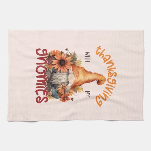 Bloemen Thanksgiving met mijn Gnomies Theedoek (Horizontaal)