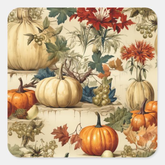 Bloemen Thanksgiving  Patroon (10) Vierkante Sticker (Voorkant)