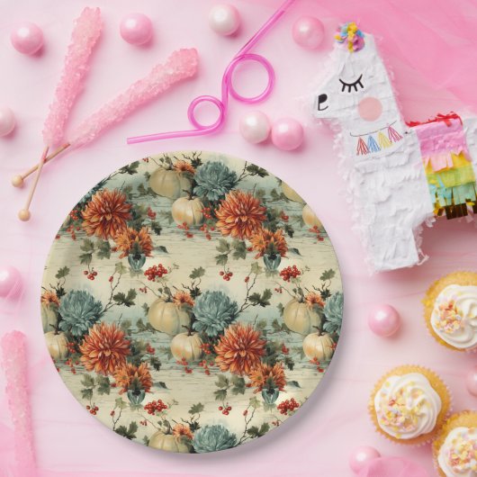 Bloemen Thanksgiving  Patroon (1) Papieren Bordje (Feest)