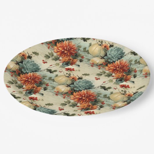 Bloemen Thanksgiving Patroon (1) Papieren Bordje (Gekanteld)