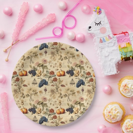 Bloemen Thanksgiving  Patroon (4) Papieren Bordje (Feest)