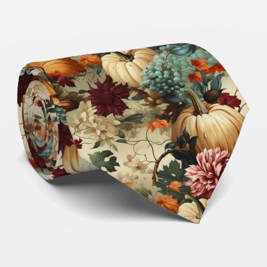 Bloemen Thanksgiving  Patroon (8) Stropdas (Opgerold)