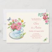 Bloemen thee cup bruiloft kaart (Voorkant)