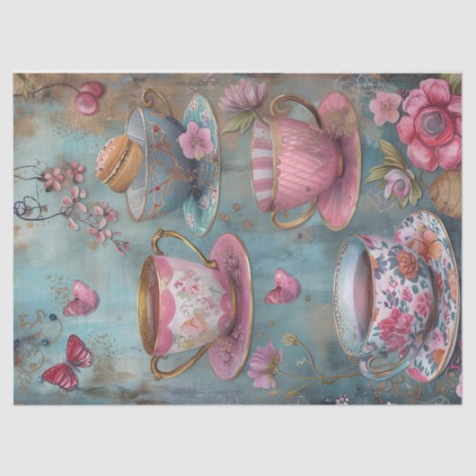 Bloemen thee tijd pastel bloemen decoupage tissuepapier (Voorkant)