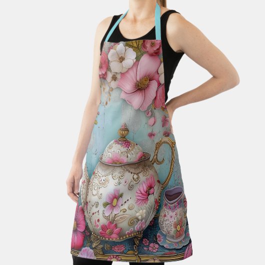 Bloemen thee tijd theepot schort (Insitu)