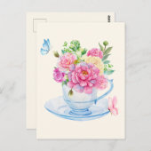 Bloemen theekopje briefkaart (Voorkant / Achterkant)