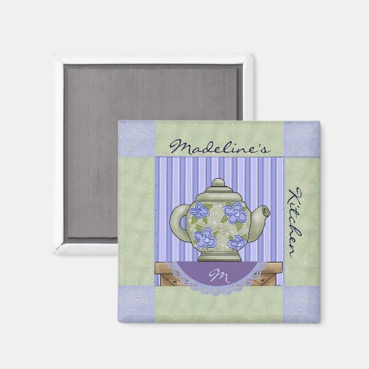 Bloemen Theepot Quilt Block Magnet (Voorkant / Achterkant)