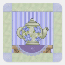 Bloemen Theepot Quilt Square Sticker