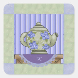 Bloemen Theepot Quilt Square Sticker