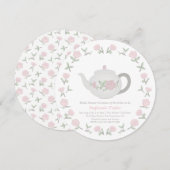 Bloemen Theepot Tea Party Bruids Douche Uitnodigin Kaart (Voorkant / Achterkant)