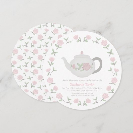 Bloemen Theepot Tea Party Bruids Douche Uitnodigin Kaart (Voorkant / Achterkant)