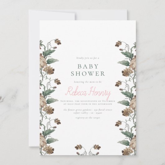 Bloemen thema modern baby shower kaart (Voorkant)