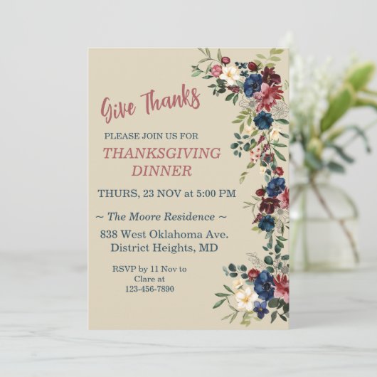 Bloemen Thema Thanksgiving Diner Aangepast Kaart (Staand voorkant)