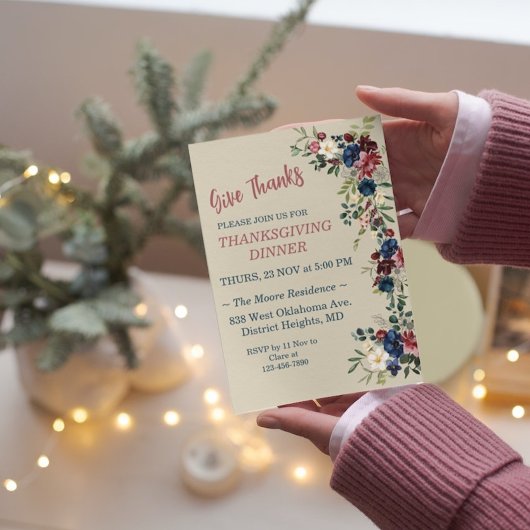 Bloemen Thema Thanksgiving Diner Aangepast Kaart