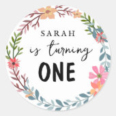 Bloemen thema Verjaardagsfeest Ronde Sticker (Voorkant)