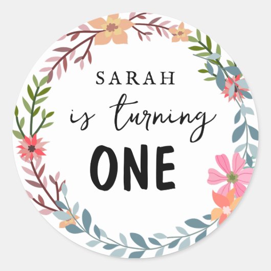 Bloemen thema Verjaardagsfeest Ronde Sticker (Voorkant)