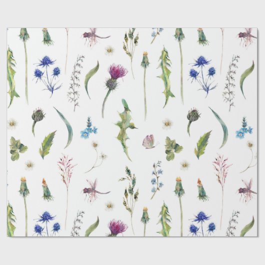  Bloemen Thistle Dragonfly Design Cadeaupapier (Vlak)