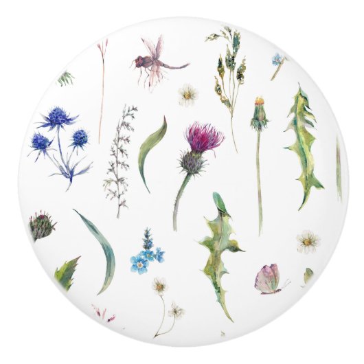 Bloemen Thistle Dragonfly Design Keramische Knop (Voorkant)