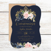 Bloemen Tiara Navy Blush Quinceanera Kaart