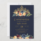 Bloemen Tiara Navy Bourgondië Quinceanera Kaart (Voorkant)