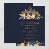 Bloemen Tiara Navy Bourgondië Quinceanera Kaart (Voorkant / Achterkant)