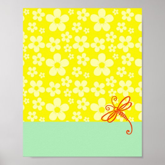 Bloemen Toets Van Groen Libelle Kunst Poster (Voorkant)