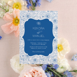  Bloemen Toile Franse Blauwe Huwelijk Kaart