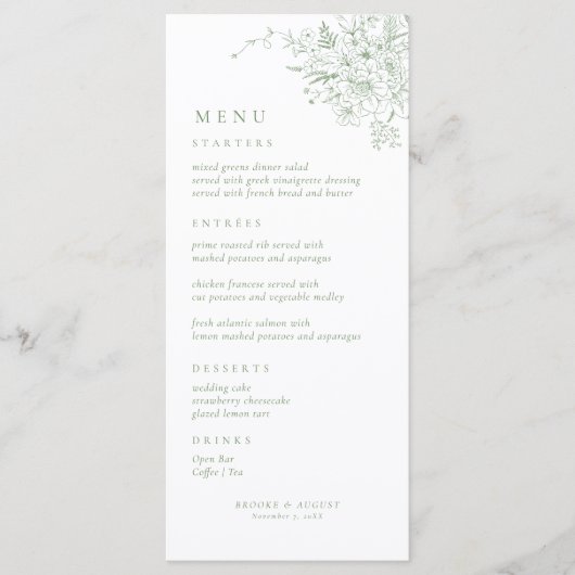  Bloemen Toile Green Wedding Menu (Voorkant)