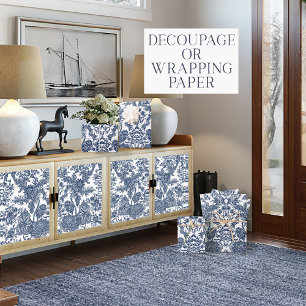 Bloemen  Toile Navy Blauw en wit Decoupage Inpakpapier Vel