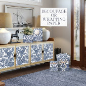 Bloemen  Toile Navy Blauw en wit Decoupage Inpakpapier Vel