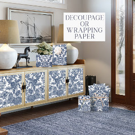 Bloemen  Toile Navy Blauw en wit Decoupage Inpakpapier Vel