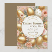 Bloemen trendy paasbrunch & eierjacht uitnodiging (Voorkant / Achterkant)