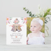 Bloemen Tribal Teepee Wild Een 1e Verjaardag Foto Kaart (Staand voorkant)