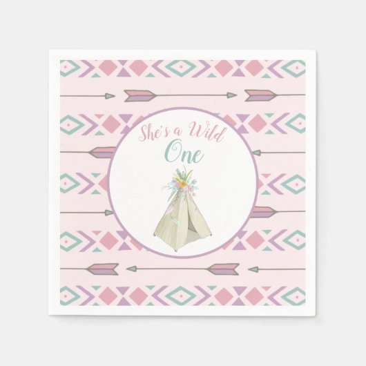 Bloemen Tribal Teepee Wild Een 1e Verjaardag Servet (Voorkant)