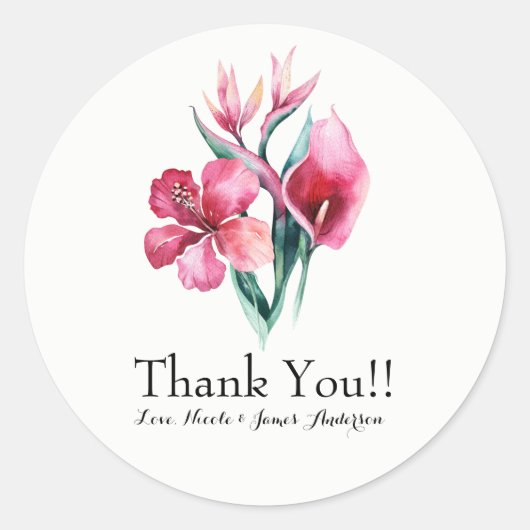 Bloemen Tropisch Boeket Elegant Wedding Favor Ronde Sticker (Voorkant)