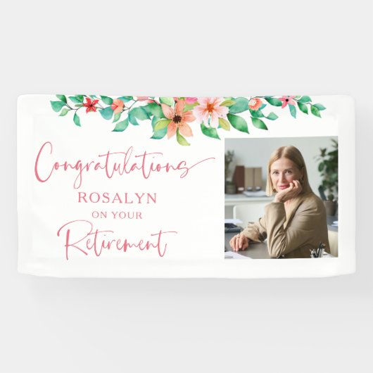 Bloemen Tropisch Pensioen Foto Script Gefeliciteer Spandoek (Horizontaal)