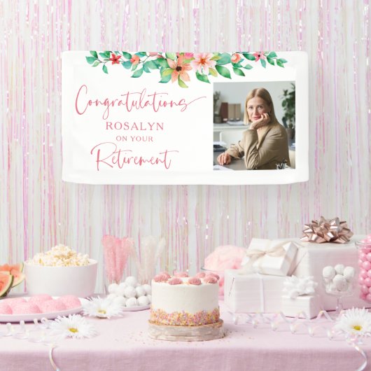 Bloemen Tropisch Pensioen Foto Script Gefeliciteer Spandoek (Feest)