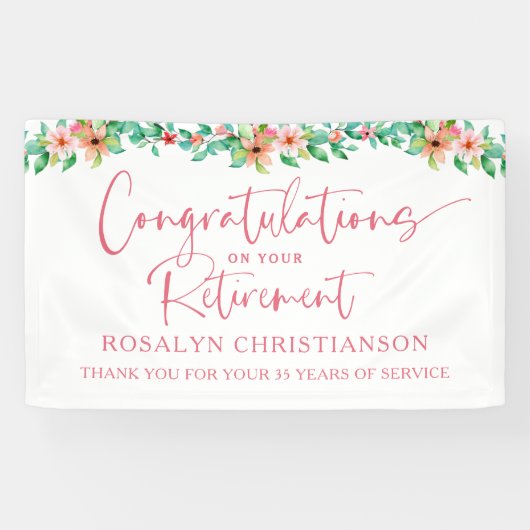 Bloemen Tropisch Schrift Uitdiensttreding Gefelici Spandoek (Horizontaal)