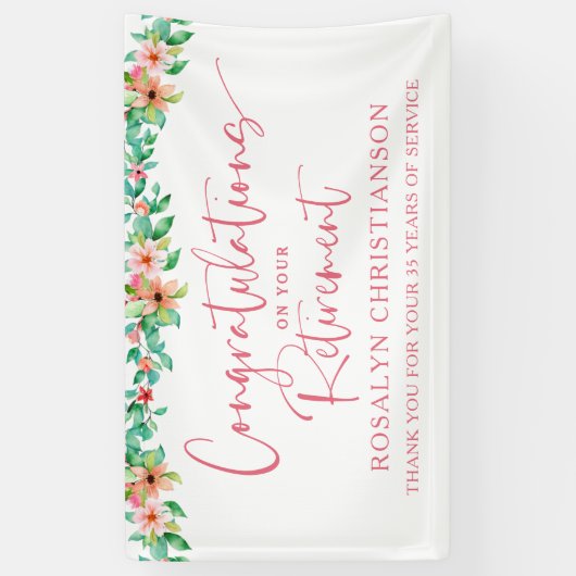 Bloemen Tropisch Schrift Uitdiensttreding Gefelici Spandoek (Verticaal)