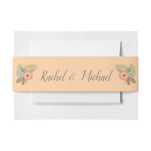 Bloemen Tropisch van de perzik en van het Uitnodigingen Wikkel (Voorkant Voorbeeld)