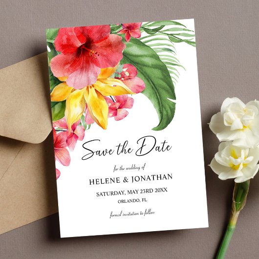 Bloemen Tropische Bestemming Bruiloft Save The Date