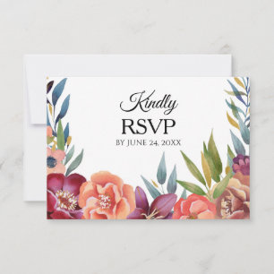 Bloemen Tropische Bourgogne & Blush RSVP 3 Maaltij Kaartje